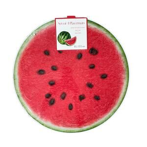 New Thick Round Summer WATERMELON Slice Placemats W/ Cork Backing 15in Set of 4